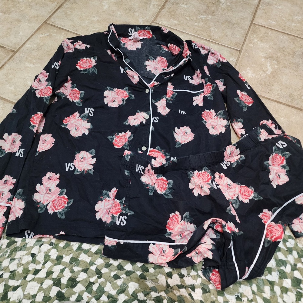 Victoria's Secret Vintage Cotton Button Front Floral Pajama Set Sz M